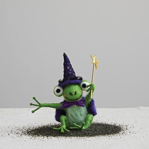 Creative Co-Op 3"L x 2-3/4"W x 5-3/4"H Wool Felt Wizard Frog w/ Hat & Wand, Multi Color in Saudi Arabia
