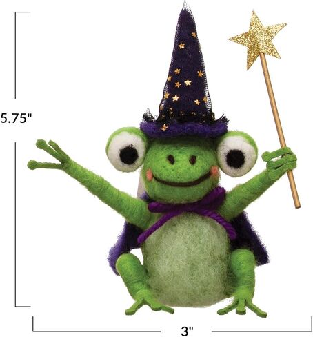 Creative Co-Op 3"L x 2-3/4"W x 5-3/4"H Wool Felt Wizard Frog w/ Hat & Wand, Multi Color in Saudi Arabia