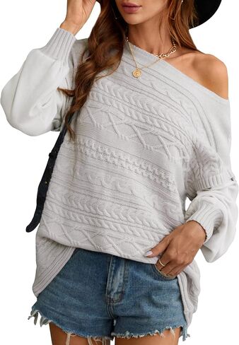 Blooming Jelly Womens Oversizzed Sweater Off The Shoulder Chunky Cable Knit Casual Fall Pullover Top in Saudi Arabia
