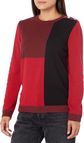 Jones New York Women's Colorblock Crew Neck with Buttons in Kuwait