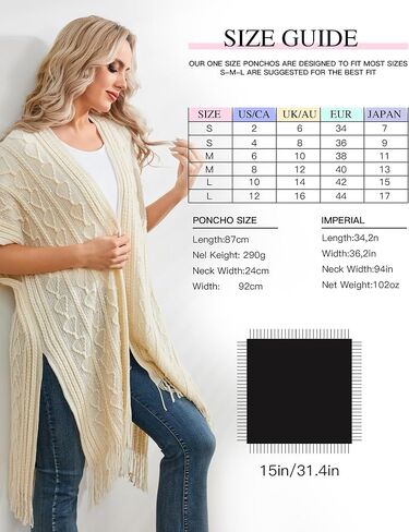 EREPIAO Soft and Warm Pullover Poncho Sweater with Hood - Fashionable Cape for Women, White, 70*80cm in Saudi Arabia