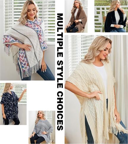 EREPIAO Soft and Warm Pullover Poncho Sweater with Hood - Fashionable Cape for Women, White, 70*80cm in Saudi Arabia