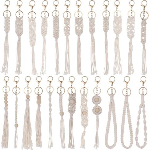 Toyoget 24 Pieces Boho Macrame Keychains, Handcrafted Tassel Key Chains, Aesthetic Keychains with Tassel for Car Key Purse Phone Wallet Party Supplies in Kuwait