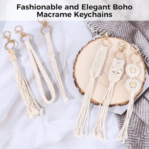 Toyoget 24 Pieces Boho Macrame Keychains, Handcrafted Tassel Key Chains, Aesthetic Keychains with Tassel for Car Key Purse Phone Wallet Party Supplies in Kuwait