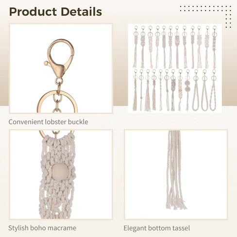 Toyoget 24 Pieces Boho Macrame Keychains, Handcrafted Tassel Key Chains, Aesthetic Keychains with Tassel for Car Key Purse Phone Wallet Party Supplies in Kuwait
