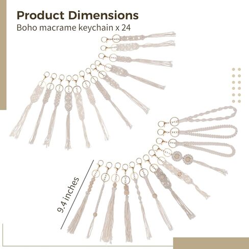 Toyoget 24 Pieces Boho Macrame Keychains, Handcrafted Tassel Key Chains, Aesthetic Keychains with Tassel for Car Key Purse Phone Wallet Party Supplies in Kuwait