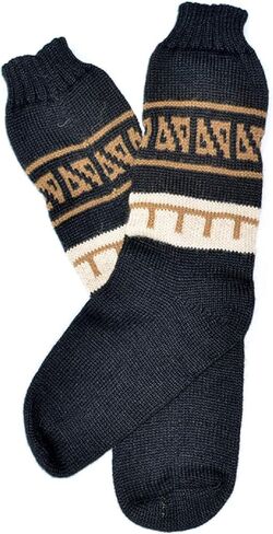 Gamboa Alpaca Socks Warm Winter Alpaca Socks - Unisex - Yellow with Andean Designs in Saudi Arabia