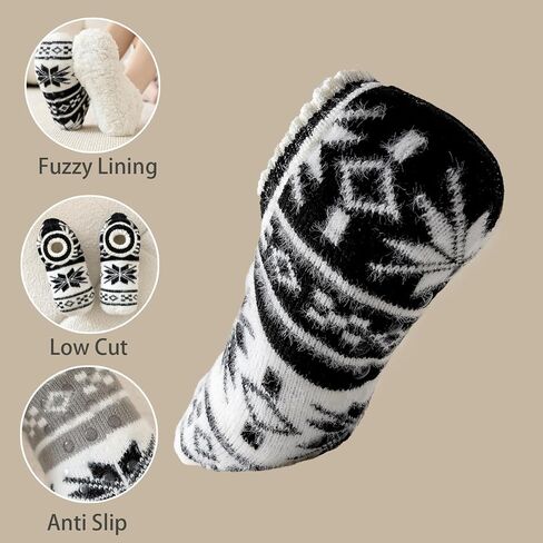 جوارب شبشب للكاحل من هوانشا للنساء مع مقابض، جورب شبشب نسائي غامض للشتاء الدافئ غير قابل للانزلاق، جوارب شبشب مستشفى مبطنة بالصوف السميك غير قابلة للانزلاق مقاس 5 إلى 8 من أجل راحة داخلية in Kuwait