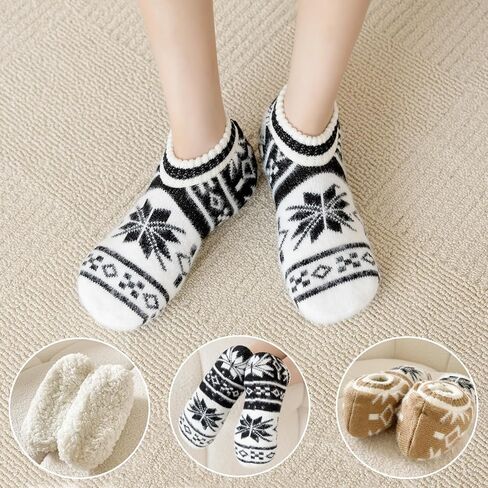 جوارب شبشب للكاحل من هوانشا للنساء مع مقابض، جورب شبشب نسائي غامض للشتاء الدافئ غير قابل للانزلاق، جوارب شبشب مستشفى مبطنة بالصوف السميك غير قابلة للانزلاق مقاس 5 إلى 8 من أجل راحة داخلية in Kuwait