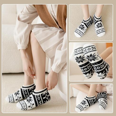 جوارب شبشب للكاحل من هوانشا للنساء مع مقابض، جورب شبشب نسائي غامض للشتاء الدافئ غير قابل للانزلاق، جوارب شبشب مستشفى مبطنة بالصوف السميك غير قابلة للانزلاق مقاس 5 إلى 8 من أجل راحة داخلية in Kuwait