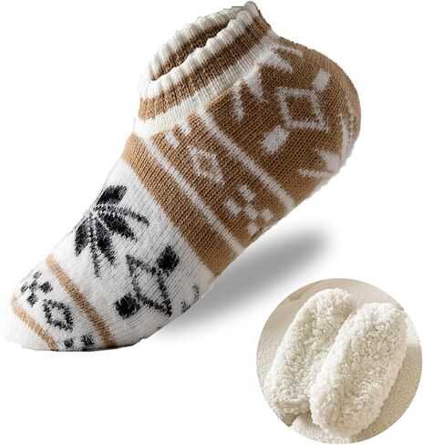 جوارب شبشب للكاحل من هوانشا للنساء مع مقابض، جورب شبشب نسائي غامض للشتاء الدافئ غير قابل للانزلاق، جوارب شبشب مستشفى مبطنة بالصوف السميك غير قابلة للانزلاق مقاس 5 إلى 8 من أجل راحة داخلية in Kuwait