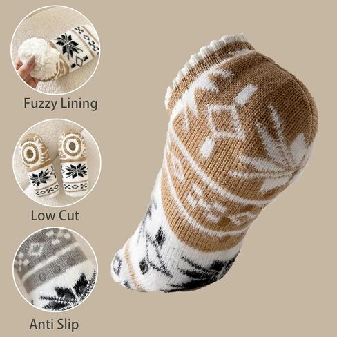 جوارب شبشب للكاحل من هوانشا للنساء مع مقابض، جورب شبشب نسائي غامض للشتاء الدافئ غير قابل للانزلاق، جوارب شبشب مستشفى مبطنة بالصوف السميك غير قابلة للانزلاق مقاس 5 إلى 8 من أجل راحة داخلية in Kuwait