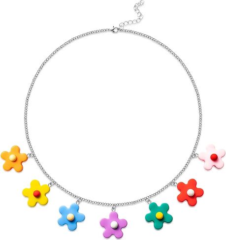 PANTIDE الملونة زهرة إيندي قلادة لطيف من السيليكون الزهور قلادة كاواي إيجيرل Y2k نمط هدية المجوهرات الجمالية كيدكور للنساء الفتيات الأطفال - 7 ألوان in Kuwait