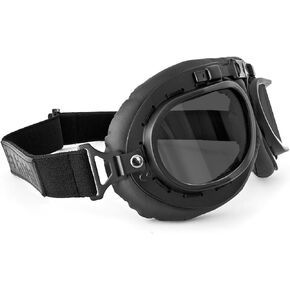 Bertoni Vintage Aviator Motorcycle Goggles - Mat Black - Anticrash Lenses Italy - AF195