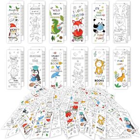 Anseal 60 PCS Color Your Own Bookmarks Bulk, DIY Bookmarks for Kids/Teens, Cute Animal Bookmarks for Reading Lover, 12 Styles Fun & Personalized Bookmark for Students, Classroom Rewards Supplies