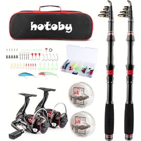Fishing Rod and Reel Combos, 2PCS 2.1m/6.89ft Fishing Pole Combo Set, Carbon Fiber Telescopic Fishing Rod Kit with Spinning Reels, Fishing Line, Lures, Hooks and Carrier Bag for Youth Adults Beginner