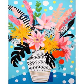Tucocoo Paint by Number Flowers in a Floral Vase DIY Cute Painting on Canvas with Brushes Acrylic Paints Blue Background Paint by Numbers for Adults and Kids Student Beginner 16x20 Inch（DIY Frame）