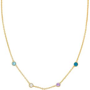 Custom Gold Four Stone Bezel Set CZ Birthstone Necklace, 16" Chain - Birthstone Necklace for Grandma - Gift for Mom - Personalized Family Necklace - Birthstone Jewelry for Women - Gifts for Mom