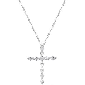 Diamond Cross Necklace 1/4 CTTW Baguette and Round Diamonds in Sterling Silver 18 Inch Cable Chain