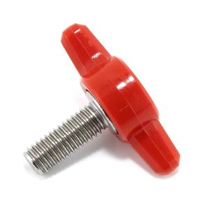 #10-32 x 1/2" Thumb Screw Stainless Steel - Red Tee Wing Plastic Knob - Fine Thread Thumbscrew - Length: 0.500" - Proudly Built in USA - Package of (4)