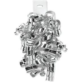 Twelve (12) Silver Curly Bows - Dazzling Metallic Shimmering Gift Bows Elegant Bouncy Easy