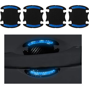 Augeny 4 PCS Car Door Handle Protector Reflective Stickers, Universal 3D Carbon Fiber Auto Door Handle Paint Guard, Anti-Scratch Car Door Bowl Protective Film for Most Cars (Blue)
