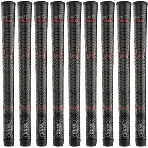 Winn DriTac Standard 2.0 Golf Grip -Bundle of 09 - Winn Standard Size Golf Grips 52DT-JBK STANDARD SIZE, Jet Black with Red design. Dri Tac Performance 2.0