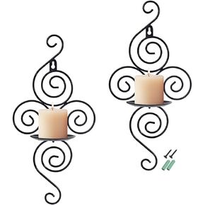 Wall Sconces Candle Holder, Black Iron Candle Sconces Holders Hanging Wall Candle Sconce for Living Room Bedroom Dining Room Home Wall Decoration, Set of 2