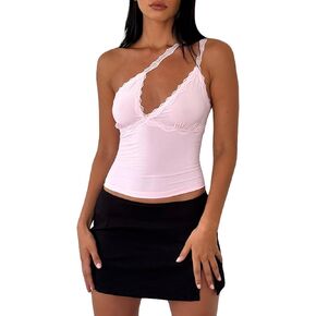 Mxiqqpltky Lace Patchwork Cami Top for Women Spaghetti Strap Halter Tie-up Backless Slim Fit Going Out Crop Top Lace Tank Top