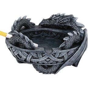 Ancient Celtic Guardian Dragon Ashtray Statue in Faux Stone Resin