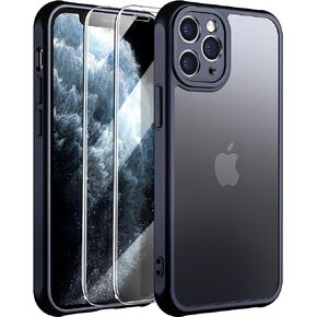 [3 in 1 for iPhone 11 Pro Max Case, [Anti-Yellowing] [Military-Grade Protection] [with 2 pcs Screen Protector] Full-Body Matte Protective Phone Case. (Black)