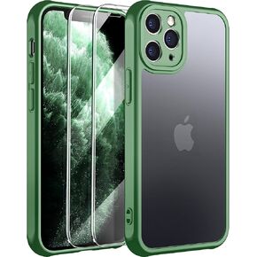 [3 in 1 for iPhone 11 Pro Max Case, [Anti-Yellowing] [Military-Grade Protection] [with 2 pcs Screen Protector] Full-Body Matte Protective Phone Case. (Black)