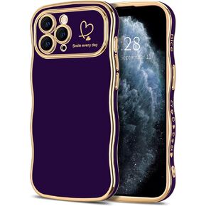 Hython for iPhone 11 Pro Case Cute Curly Wave Frame Shape Phone Cases, Thin Slim Luxury Plating Wavy Edge Soft TPU Bumper Shockproof Rubber Protective Cover for Women Girls, Love Heart-Black