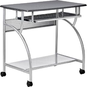 Safco Products 947ANT Mobile Rolling Workstation - Anthricite Metallic Gray, Heavy-Duty Steel Frame, Take Anywhere Caster Wheels, Computer Desk with Keyboard Tray, Portable Home Office Desk, Gray
