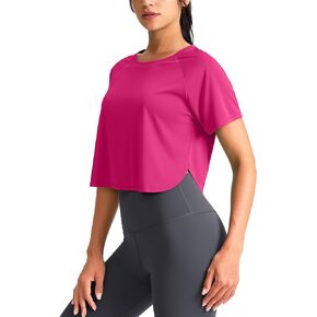 SANTINY Workout Crop Tops for Women Short Sleeve Athletic Shirts Cropped T-Shirt Yoga Gym Tops with Split Hem