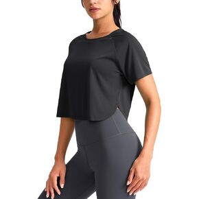 SANTINY Workout Crop Tops for Women Short Sleeve Athletic Shirts Cropped T-Shirt Yoga Gym Tops with Split Hem