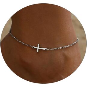 Dainty Ankle Bracelets for Women,18K Gold Plated Tiny Cross Satellite Chain Anklets Y Shaped CZ Ankle Bracelet Jewelry Minimalist Summer Beach Foot Jewelry Gifts for Women Girls