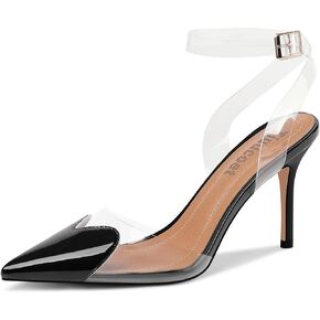 Women's Heart Heels Shoes Slingback Pointed Toe Wedding Mules Clear High Heel Sandals