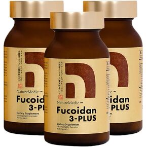 Fucoidan 3-Plus Brown Seaweed Immunity Supplement with Three Types of High Purity Fucoidan Organic Mekabu Fucus Mozuku Agaricus 160 Vegetable Capsules Made in Japan (1 Bottle)