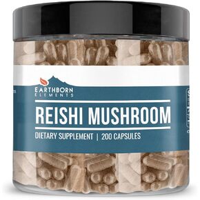 Earthborn Elements Reishi Mushroom 200 Capsules, Pure & Undiluted, No Additives