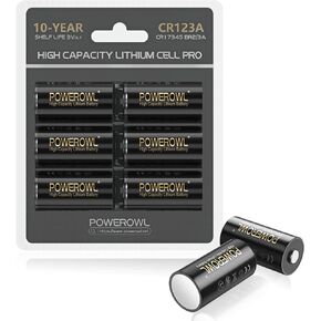 POWEROWL CR123A 3V Lithium Battery 6 Count, High Capacity 123 Batteries, Long-Lasting Power
