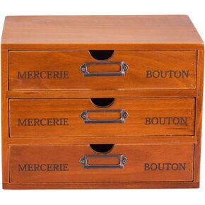 Vintage 3-Drawer Organizer for Desk - Wooden Box with 3 Storage Drawers - Solid Wood Table Top Filing Cabinet for Organization and Storage - Paper Organizer - Rustic Desk Organizers and Accessories