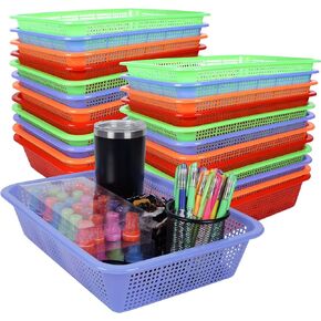 Kolewo4ever 24 Pack Classroom Storage Baskets Pencil Organizer Bins 13.5 x 10 x 3 Inch Paper Trays Organizer Basket Plastic Book Baskets for Classroom Library Organizer