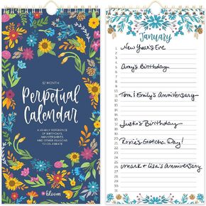 bloom daily planners Perpetual Hanging Flip Calendar - 5" x 10" - Monthly Wall To Do List Organizer Notepad for Important Dates, Birthdays, Anniversaries - Seasonal Florals