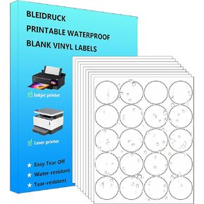 600 Circle Stickers 2" Round Labels 30 Sheets Waterproof Matte White Die Cut Vinyl Sticker Paper Dries Quickly for Inkjet/Laser Printer