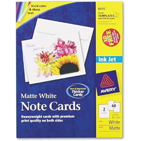 Avery 8315 Note Cards for Inkjet Printers, w/Envelopes, 4 1/4 x 5 1/2, Matte White, 60 Cards/Box