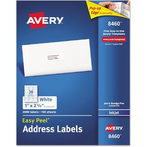 Avery 8460 Inkjet Labels, Mailing, 1-Inch x2-5/8-Inch,3000/PK, White