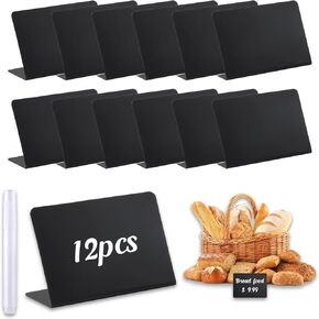 12 Pack Mini Chalkboard Signs for Food, Black Buffet Labels, Small Table Signs, Food Signs for Party Buffet, Weddings, Message Board Signs, Easy to Write and Reusable in Kuwait