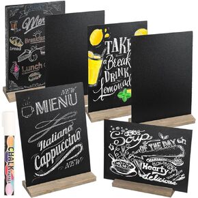 Mini Chalkboard Signs with Base Stands - Set of 6 Decorative Mini Chalkboard Table Signs, Double Side 6 x 9 Inch Vintage Wooden Tabletop Chalkboard Sign Small Message Chalk Board Sign