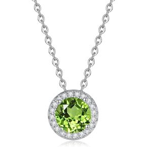 925 Sterling Silver Natural Garnet/Amethyst/Peridot/Citrine/Sky Blue Topaz Pendant Necklace for Women, Birthstone Necklace White Gold 16"+2", Jewelry Gifts for Her